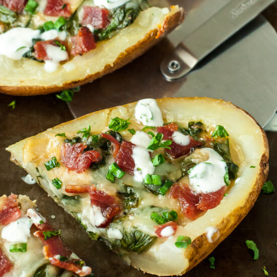 Cheesy Loaded Potato Skins - Recipe photo by peasandcrayons