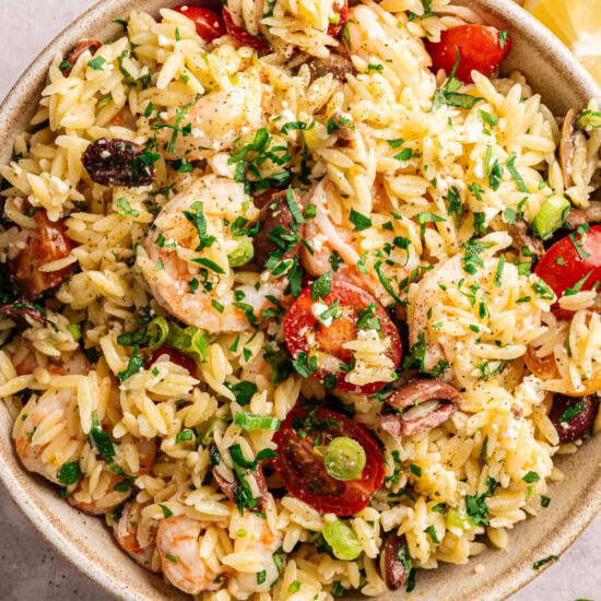 Mediterranean Shrimp Orzo Salad - Recipe photo by forcarbssake