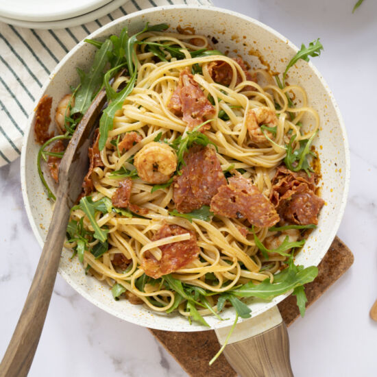 Shrimp and Chorizo Pasta - Recipe photo by forcarbssake