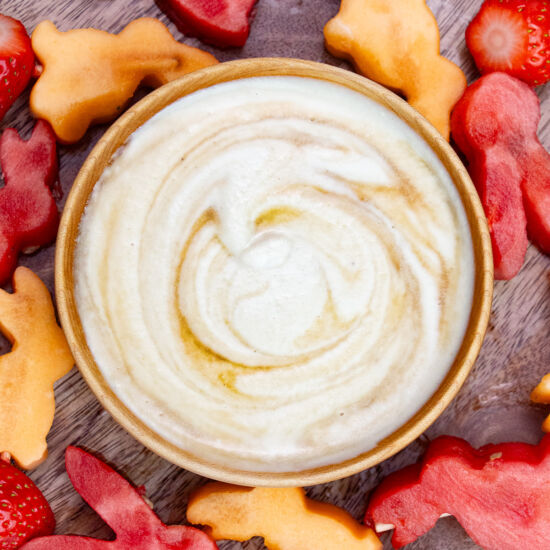 Fruit Skewers with Vegan Maple Dip - Recipe photo by Little Nomads Recipes