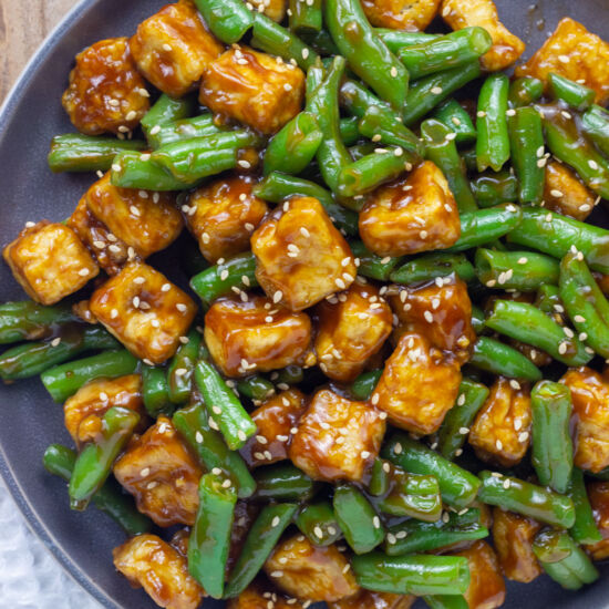 Hoisin Tofu and Green Beans - Recipe photo by Wee Little Vegans