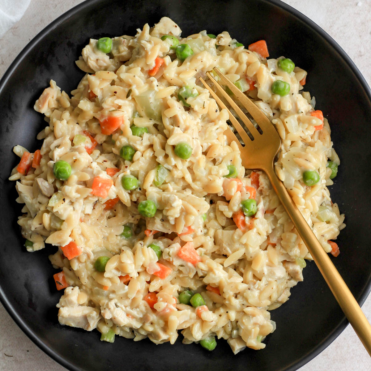 Dairy-Free Chicken Pot Pie Orzo - Recipe photo by My Life After Dairy