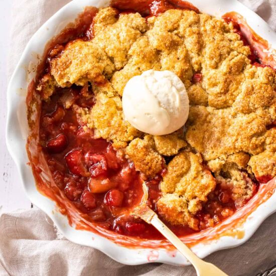 Strawberry Rhubarb Cobbler - Recipe photo by sugarsaltmagic