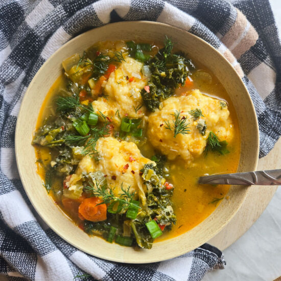 Veggie Drop Dumplin' Soup with Kale - Recipe photo by the_happy_veg
