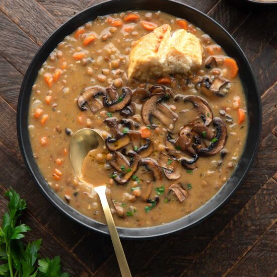 Mushroom Lentil Soup - Recipe photo by peasandcrayons