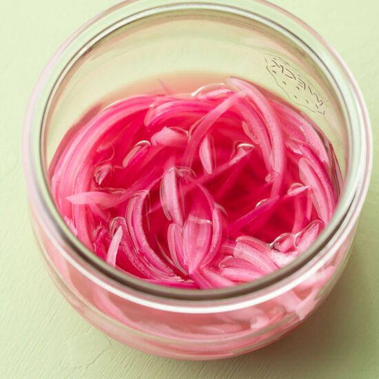 Quick Pickled Red Onions - Recipe photo by peasandcrayons