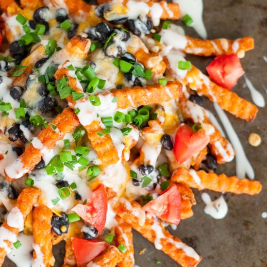 Loaded Nacho Cheese Fries - Recipe photo by peasandcrayons