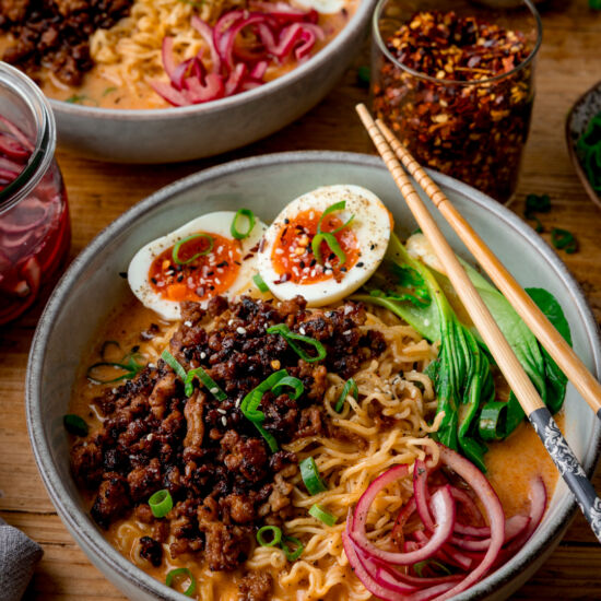 Curry Ramen with Spicy Pork - Recipe photo by KitchenSanctuary