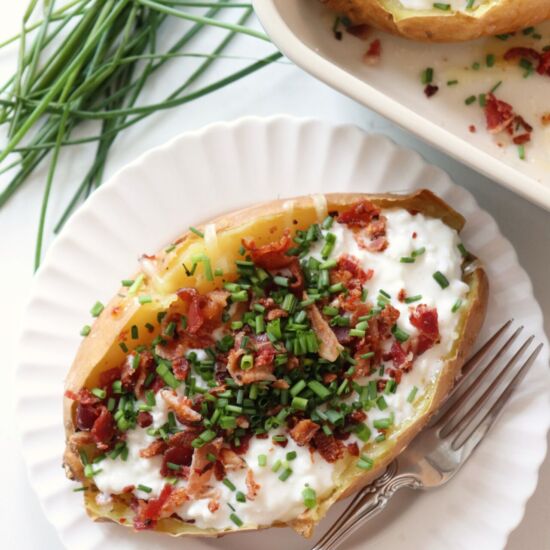 Cottage Cheese Loaded Sweet Potato - Recipe photo by Tinhateats.com