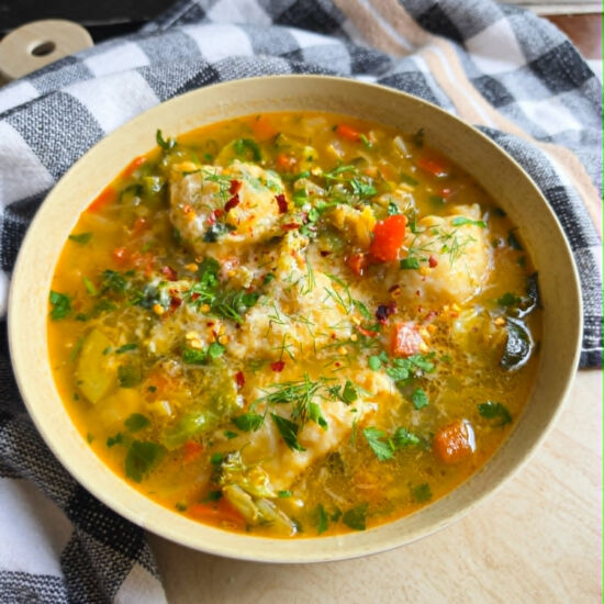 Spring Veg Drop Dumpling Soup - Recipe photo by the_happy_veg
