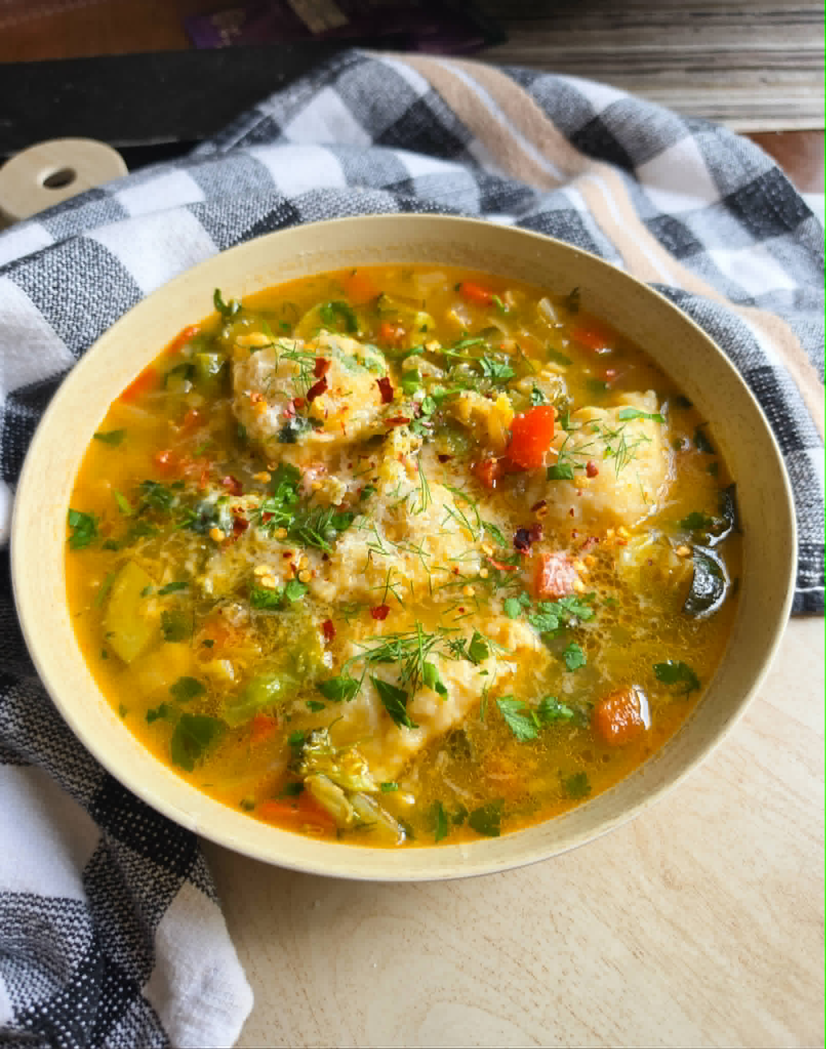 Spring Veg Drop Dumpling Soup - Recipe photo by the_happy_veg