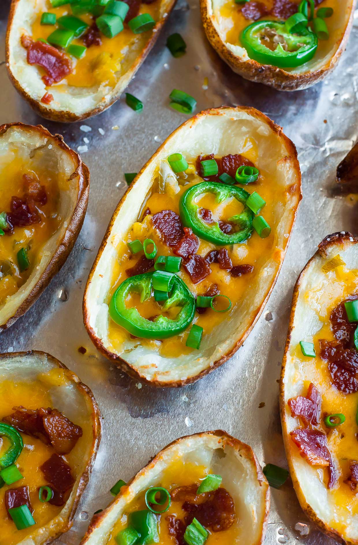 Bacon Jalapeño Potato Skins - Recipe photo by peasandcrayons
