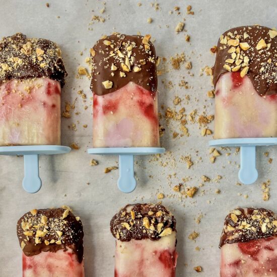 Banana Split Frozen Yogurt Pops - Recipe photo by thewholesomespoonblog