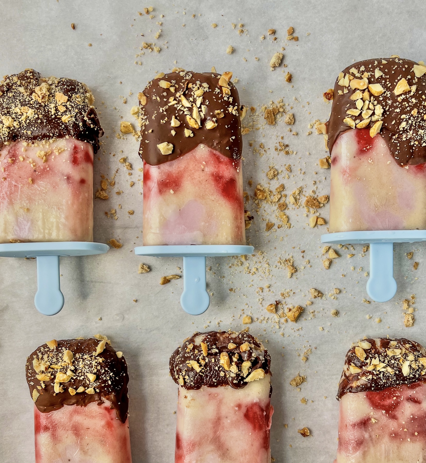 Banana Split Frozen Yogurt Pops - Recipe photo by thewholesomespoonblog