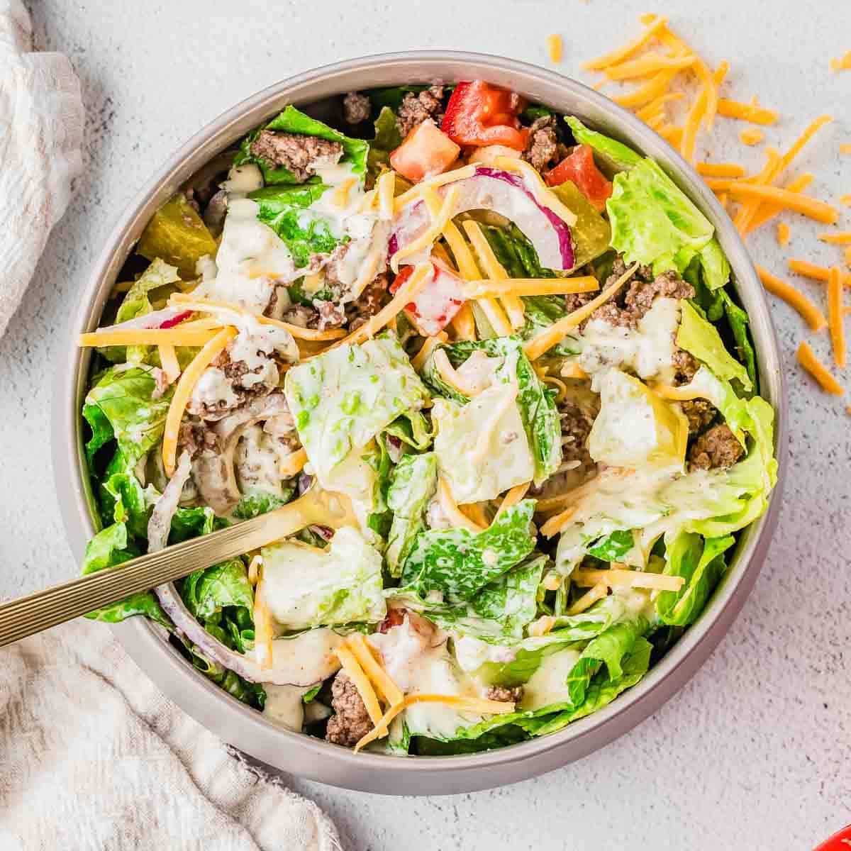 Big Mac Salad - Recipe photo by Running to the Kitchen