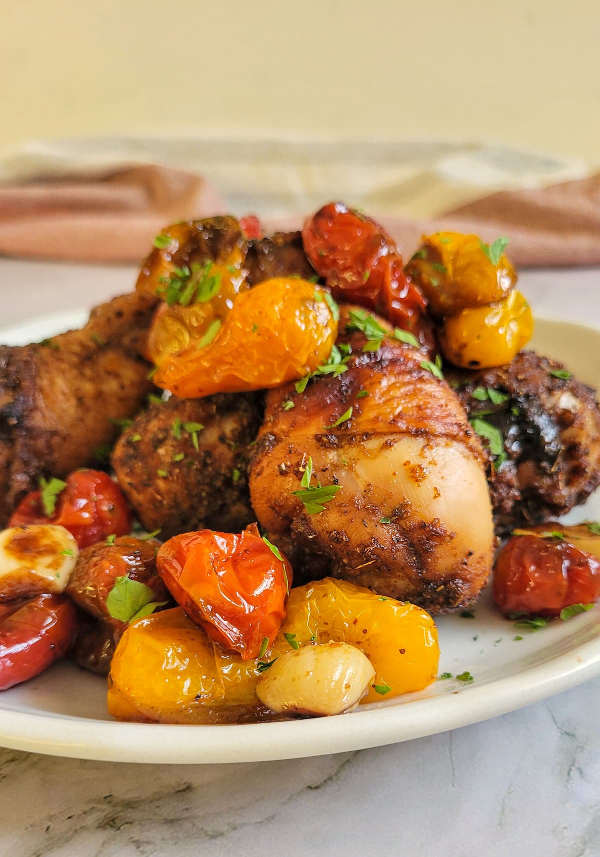 Roasted Drumsticks with Tomatoes - Recipe photo by Hip Hip Gourmet