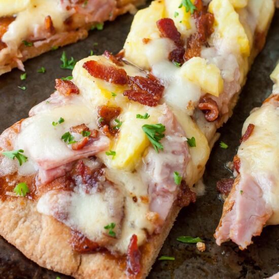 BBQ Hawaiian Flatbread Pizzas - Recipe photo by peasandcrayons