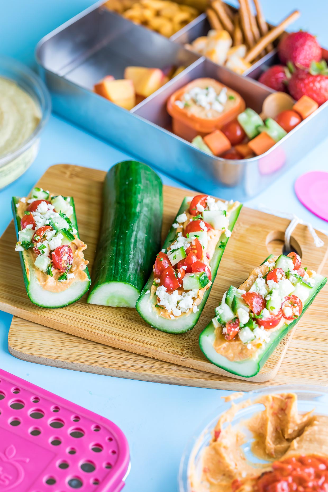 Hummus Cucumber Boats - Recipe photo by peasandcrayons
