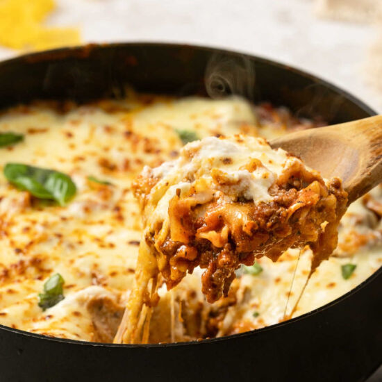 One-Pan Cheesy Lasagna Skillet - Recipe photo by Flavorful Eats