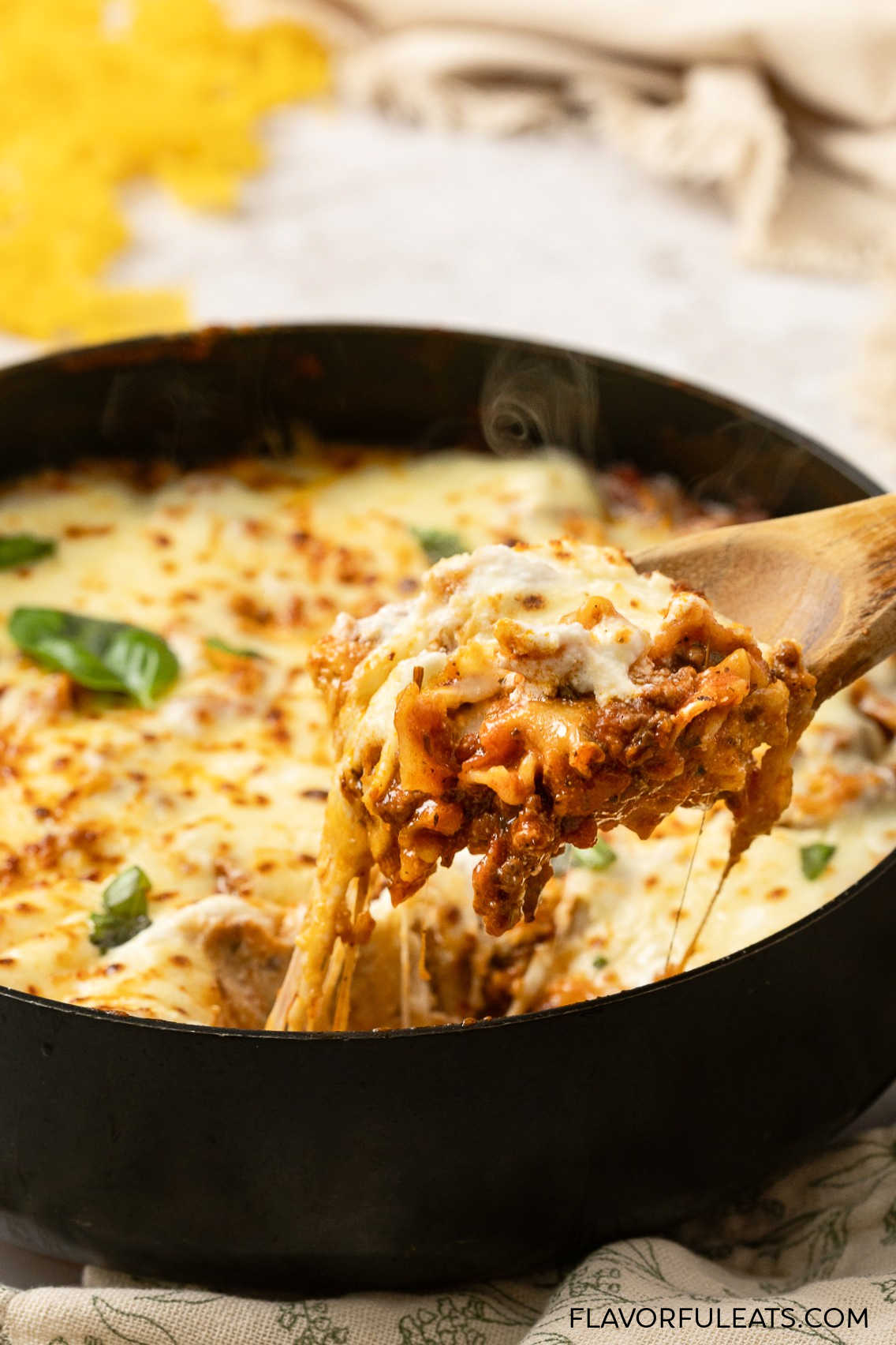 One-Pan Cheesy Lasagna Skillet - Recipe photo by Flavorful Eats