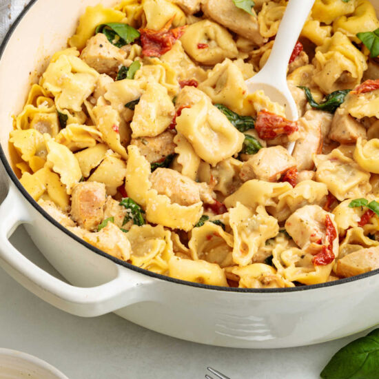 One-Pan Creamy Chicken & Tortellini - Recipe photo by Flavorful Eats