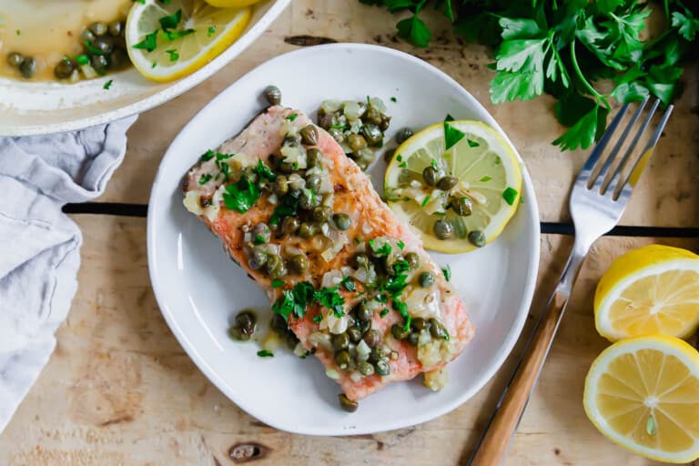 Salmon Piccata - Recipe photo by Running to the Kitchen