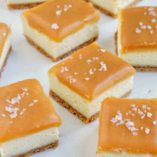 Salted Caramel Cheesecake Bars - Recipe photo by homebodyeats