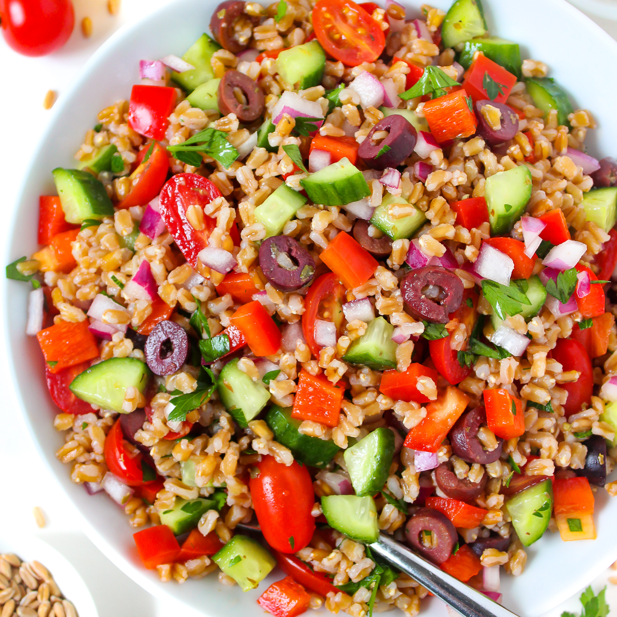 Greek Farro Salad - Recipe photo by TheGardenGrazer