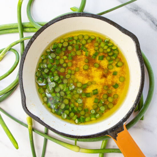 Browned Butter with Garlic Scapes - Recipe photo by a zest for life