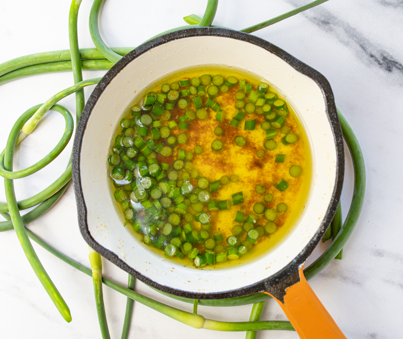 Browned Butter with Garlic Scapes - Recipe photo by a zest for life