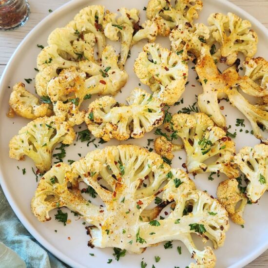 Parmesan Roasted Cauliflower - Recipe photo by Simply Kind Meals