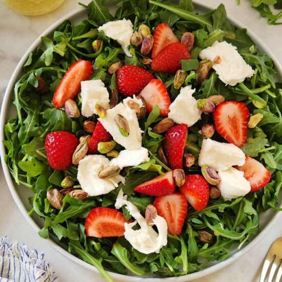 Arugula Strawberry Mozzarella Salad - Recipe photo by Simply Kind Meals
