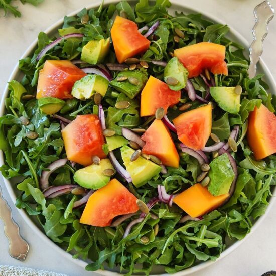 Arugula Papaya Avocado Salad - Recipe photo by Simply Kind Meals