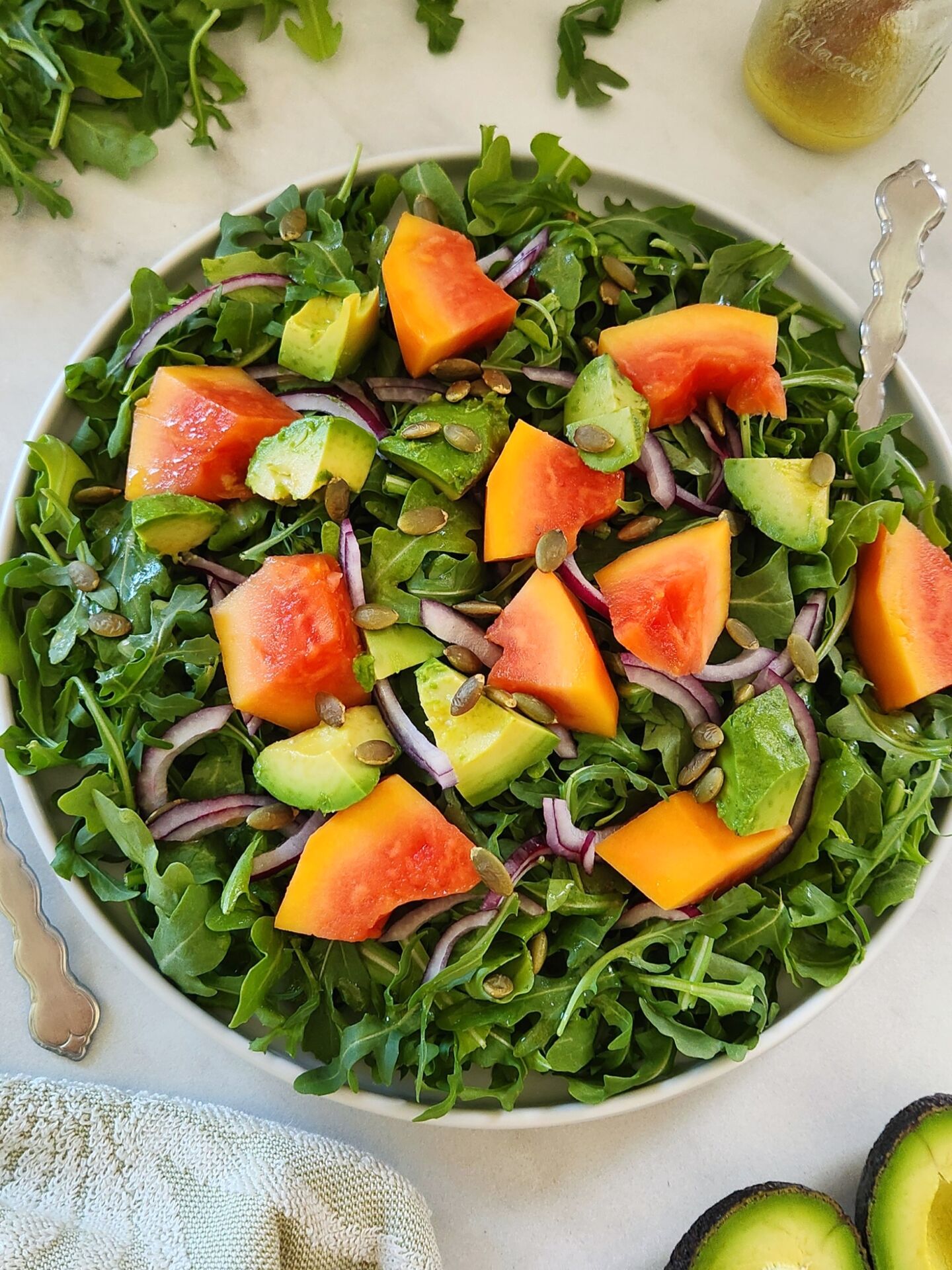 Arugula Papaya Avocado Salad - Recipe photo by Simply Kind Meals