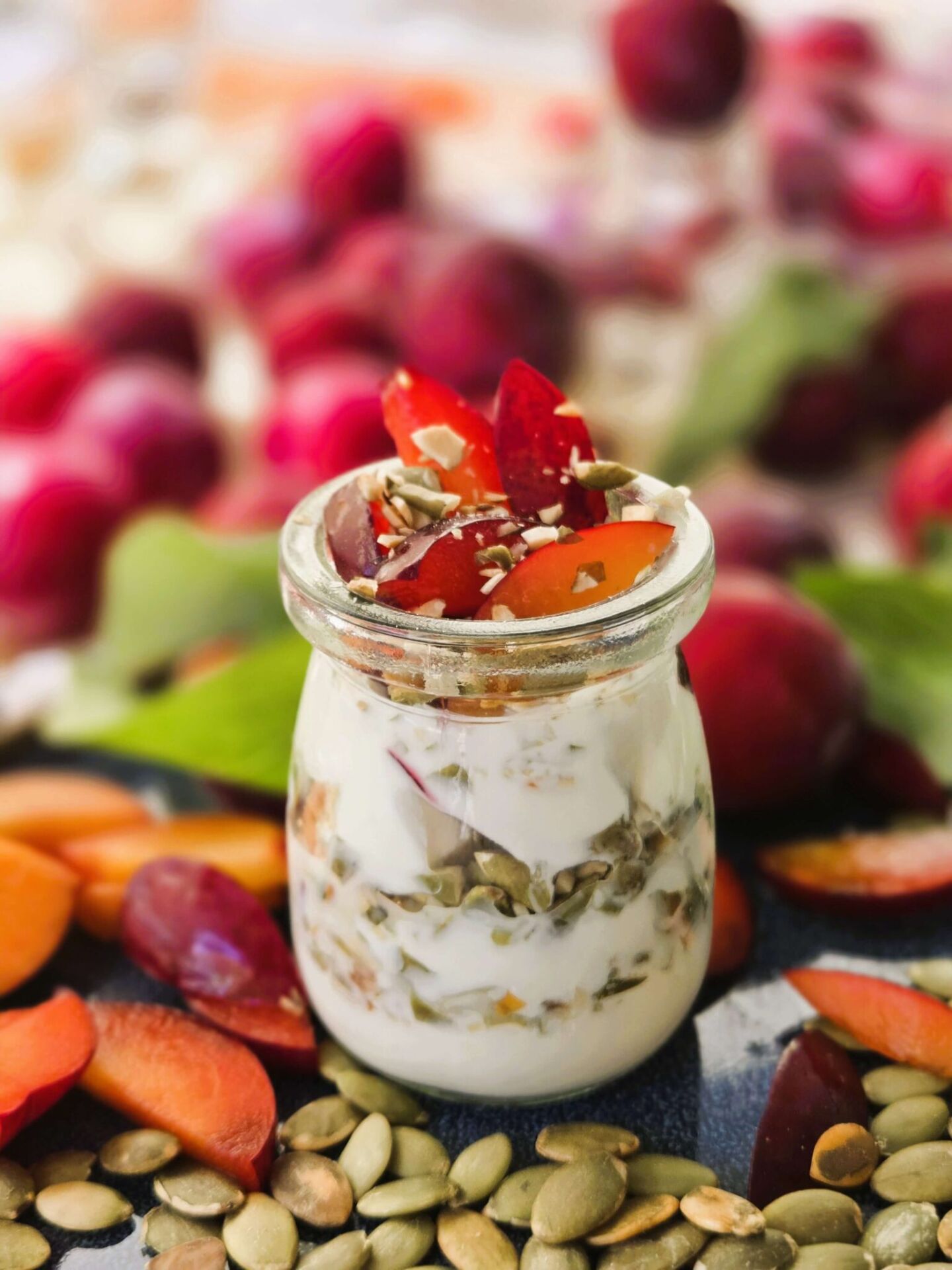 Plum Yogurt Parfait & Pumpkin Seeds - Recipe photo by Imperfectly Wabi Sabi