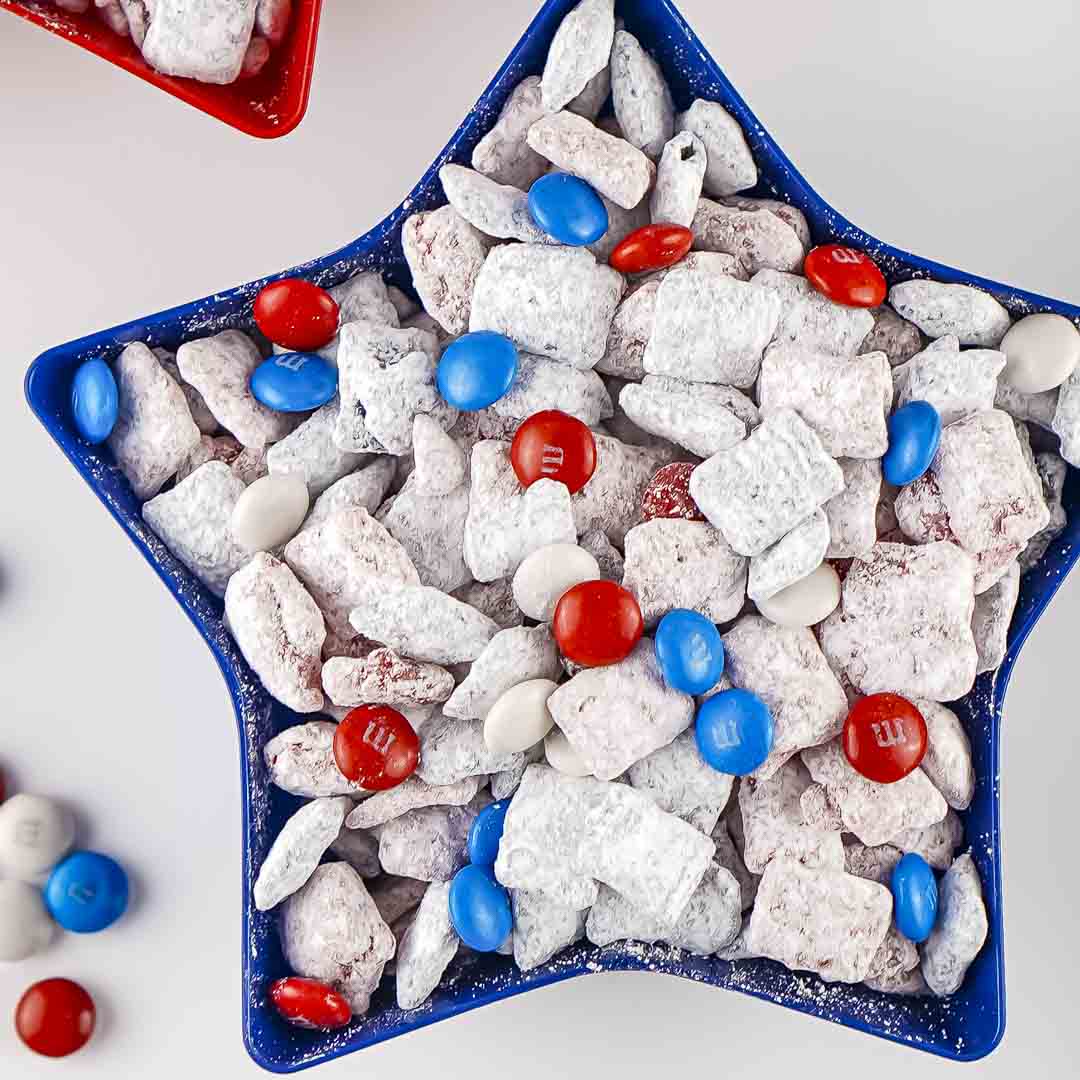 4th of July Muddy Buddies - Recipe photo by dizzybusyandhungry