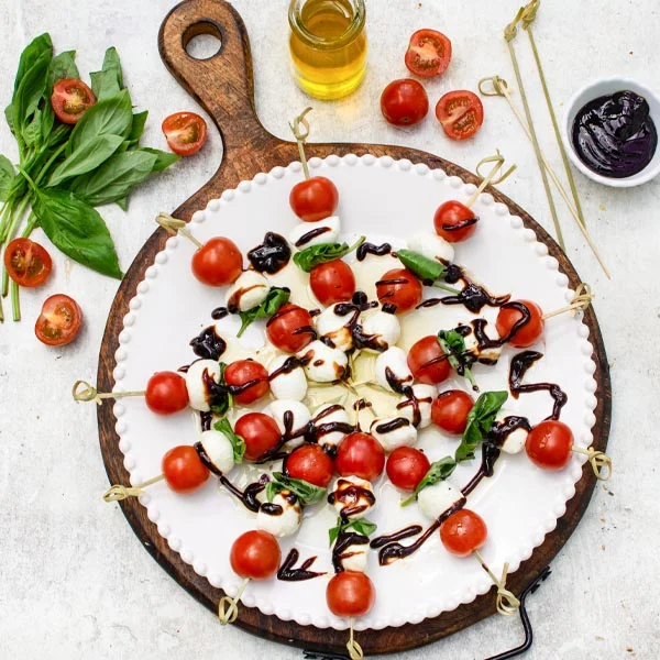 Caprese Skewers with Balsamic Glaze - Recipe photo by theflexitarian