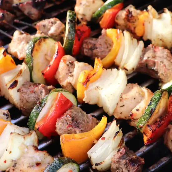 Steak, Chicken, and Veggie Kabobs - Recipe photo by cookingwithconks
