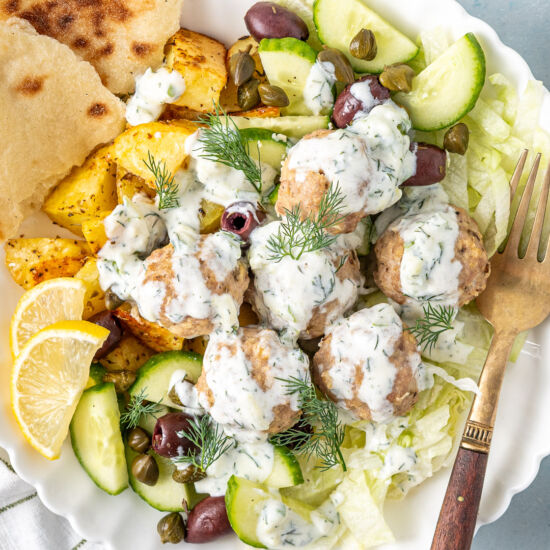 Greek Meatball Bowls - Recipe photo by eightforestlane