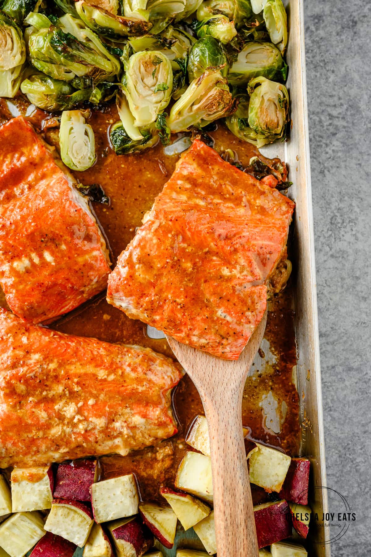 Maple Mustard Sheet Pan Salmon - Recipe photo by chelseajoyeats