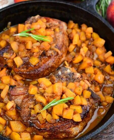 Roasted Pork Chops with Peach Sauce - Recipe photo by WillCookForSmiles
