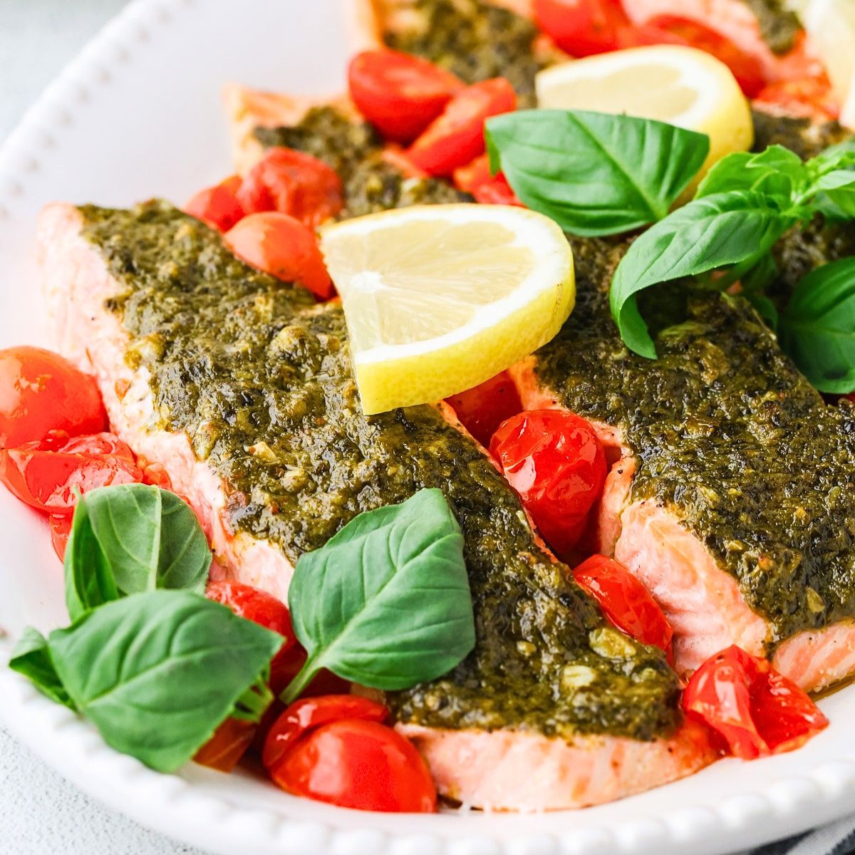 Broiled Pesto Salmon - Recipe photo by Family Food on the Table