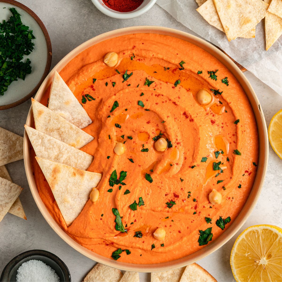 Roasted Red Bell Pepper Hummus - Recipe photo by asweetthyme