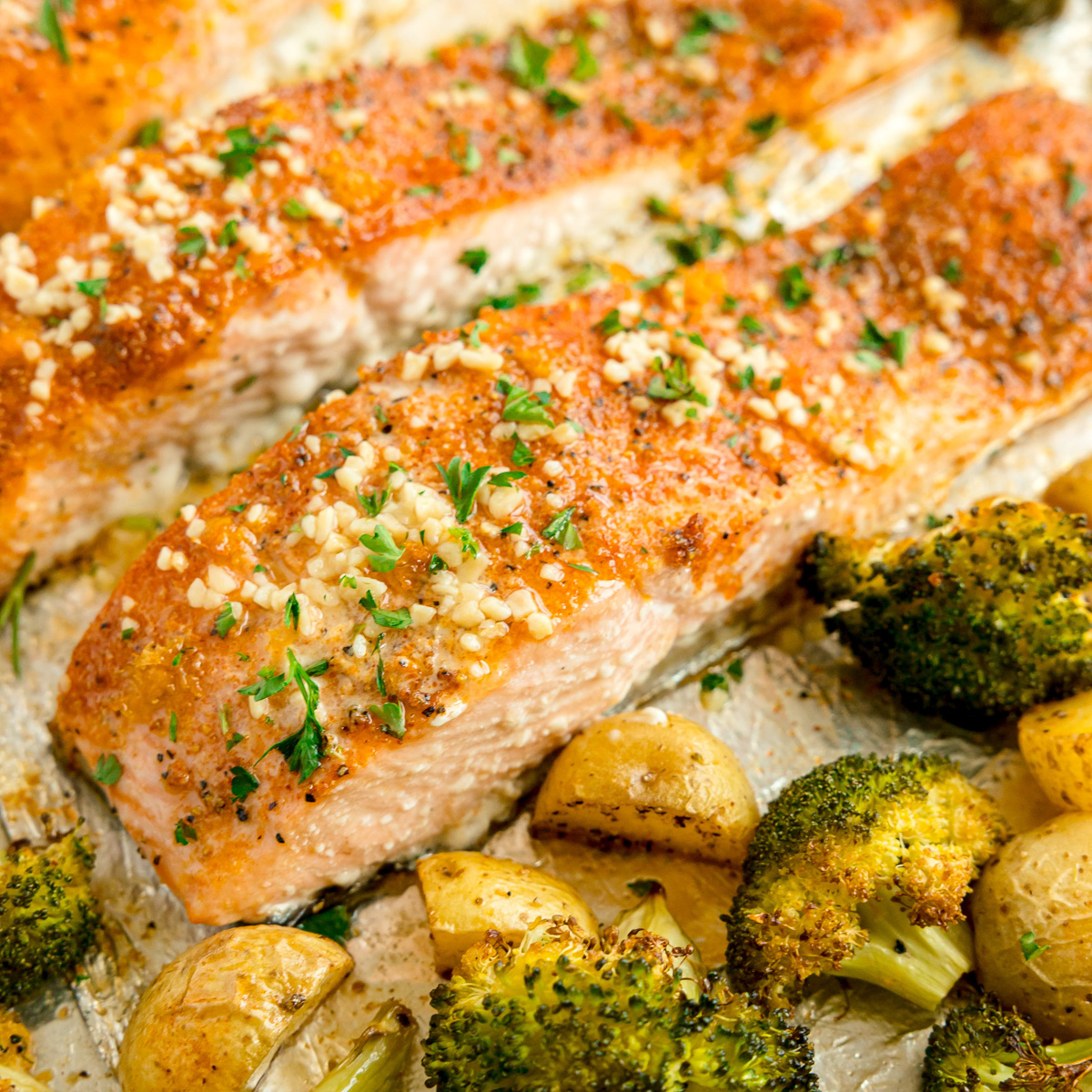 Lemon Garlic Sheet Pan Salmon - Recipe photo by KyleeCooks