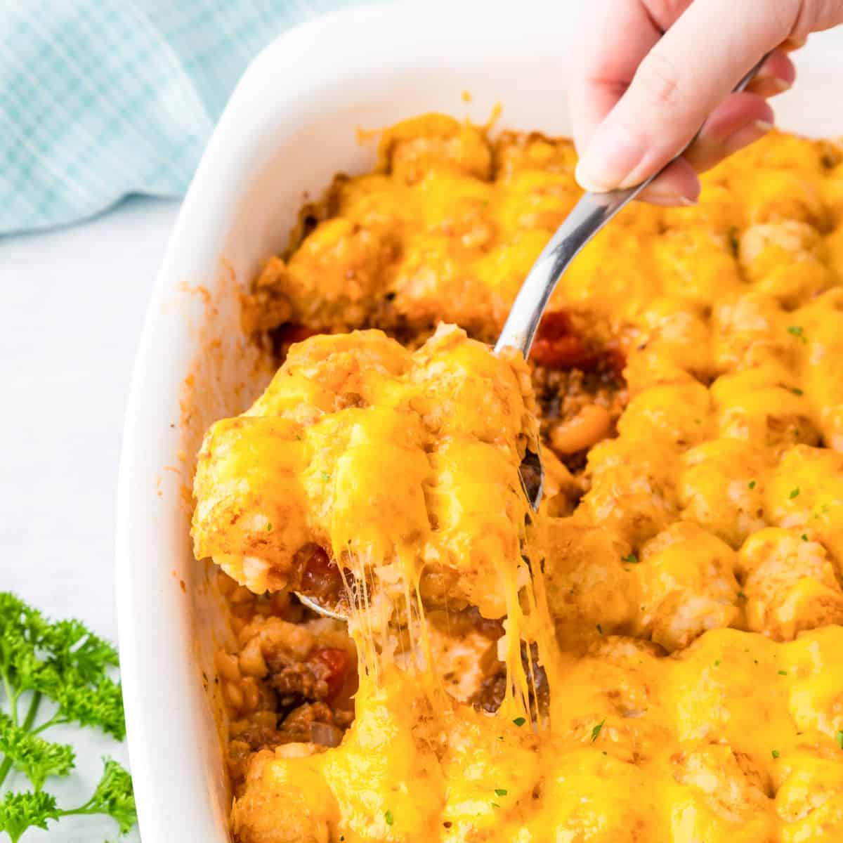 Sloppy Joe Tater Tot Casserole - Recipe photo by OnMyKidsPlate