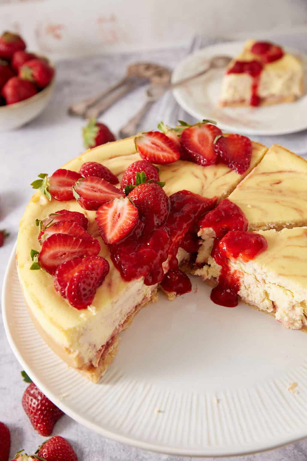 Strawberry Swirl Cheesecake - Recipe photo by Barbara Curry