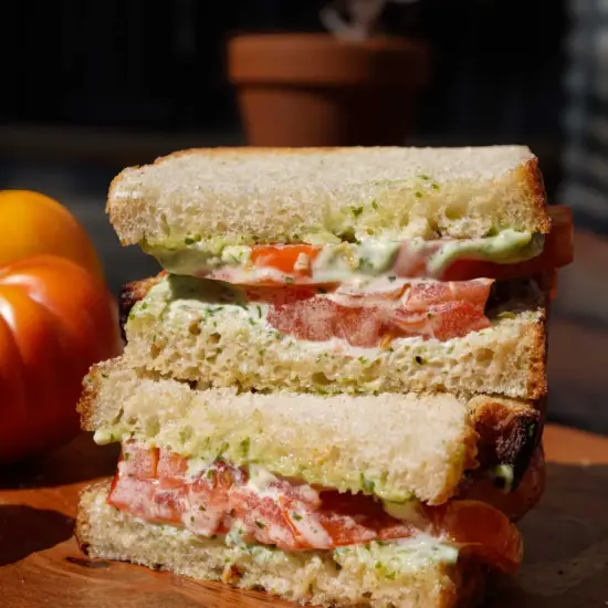 Summer Tomato & Basil Mayo Sandwich - Recipe photo by cookingwithconks