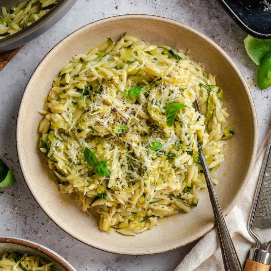 Zucchini Basil Orzo Pasta - Recipe photo by ColeyCooks