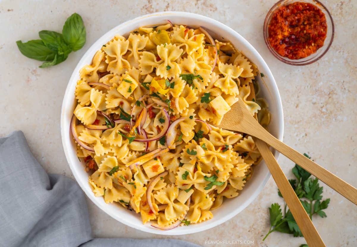 Calabrian Chili Pasta Salad - Recipe photo by Flavorful Eats