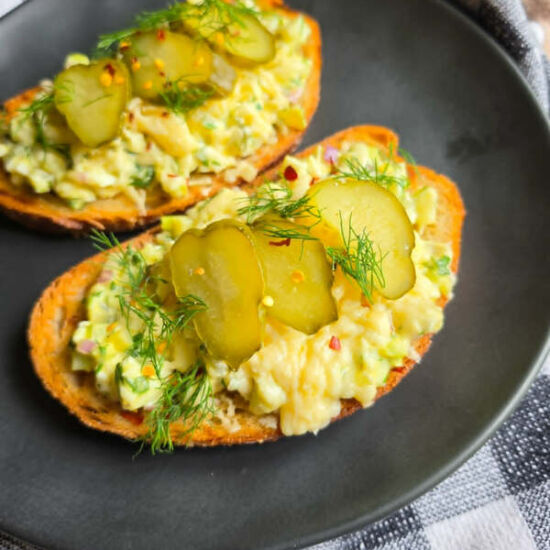 Dill Pickle Egg Salad Melt Toasties - Recipe photo by the_happy_veg